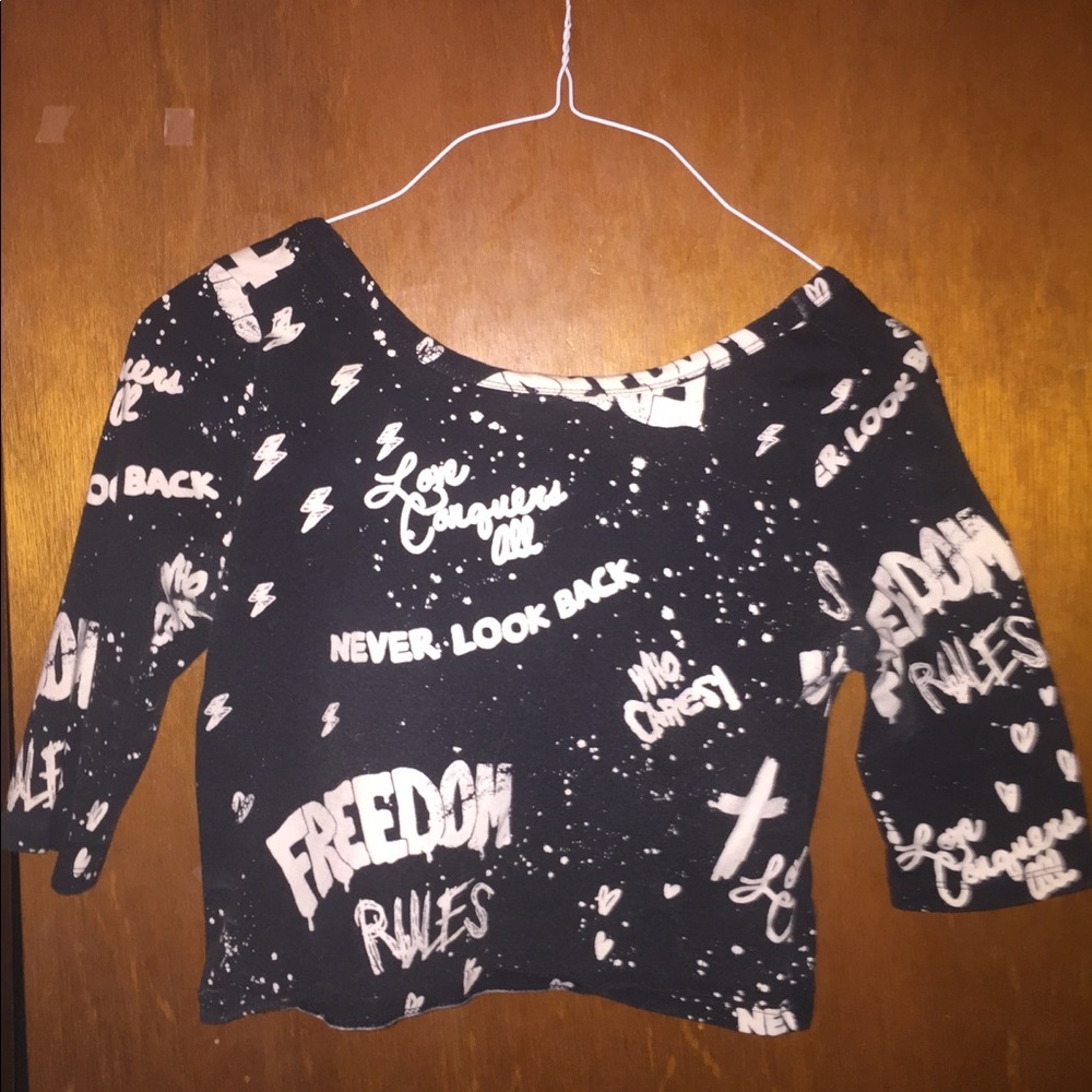 Graffiti printed black crop top